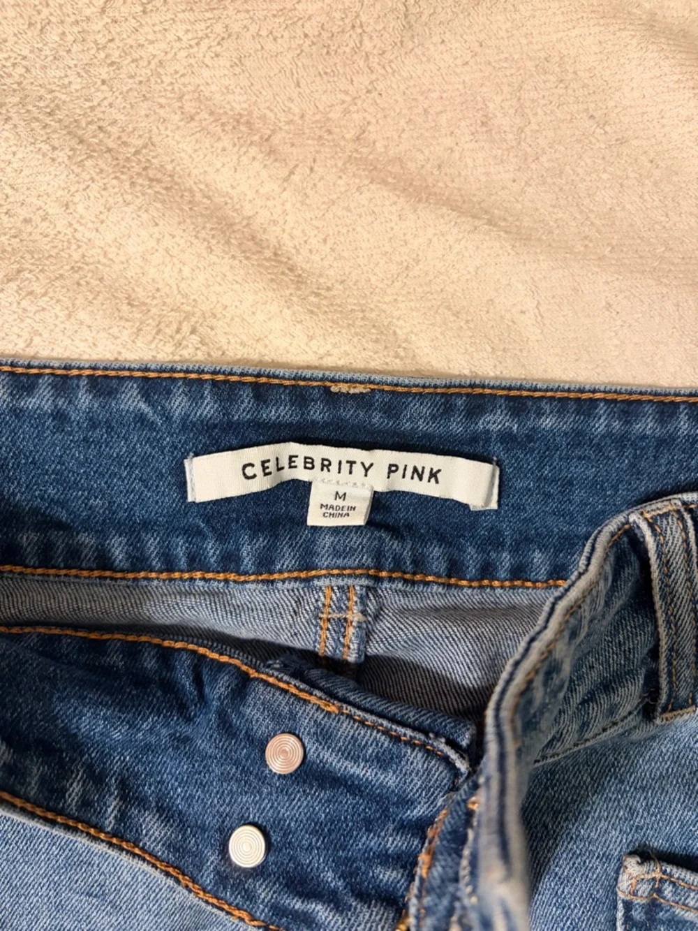 Celebrity Pink Light Blue Denim Skirt with Contrast Stitching - Picture 3 of 3